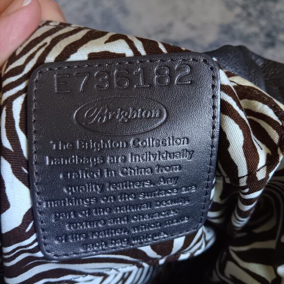 VTG Brighton Dark Gray Stud Leather Shoulder Hobo Bag W/Big Side Charm E736182 - Picture 12 of 12